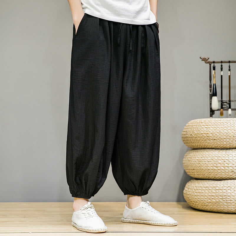 Foviel Sommer Plain Zugzug Herren Ankle-Length Baumwolle Harem Hose mit Taschen