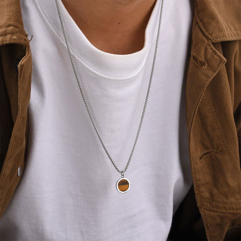 Buddha Stones Natural Stone Turquoise Tiger Eye Lazurite Malachite Titanium Steel Purification Necklace Pendant - image 5