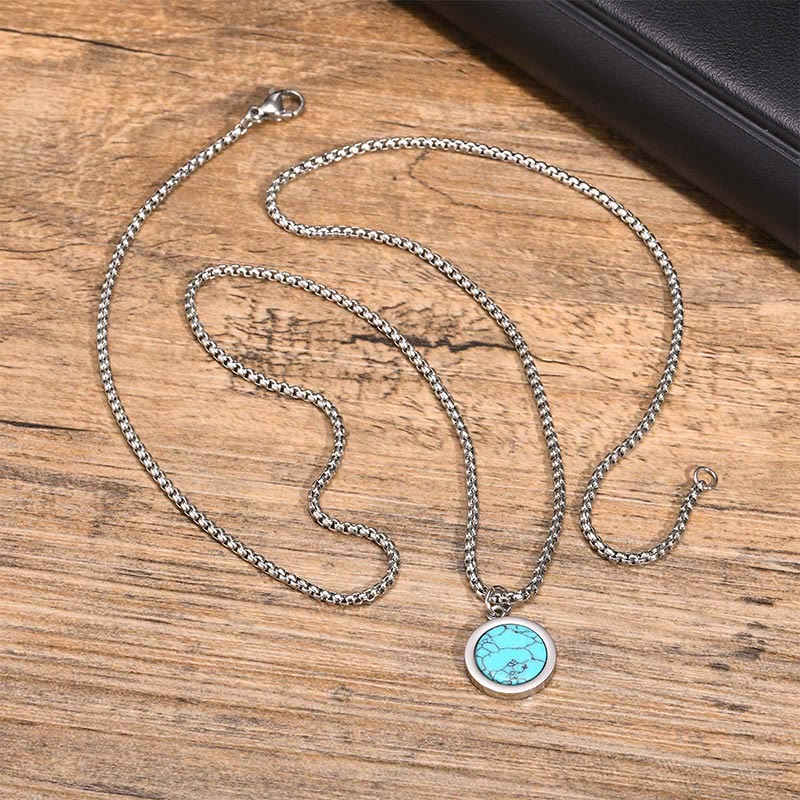Buddha Stones Natural Stone Turquoise Tiger Eye Lazurite Malachite Titanium Steel Purification Necklace Pendant - image 12