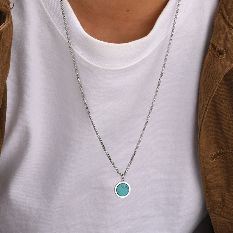 Buddha Stones Natural Stone Turquoise Tiger Eye Lazurite Malachite Titanium Steel Purification Necklace Pendant - image 15