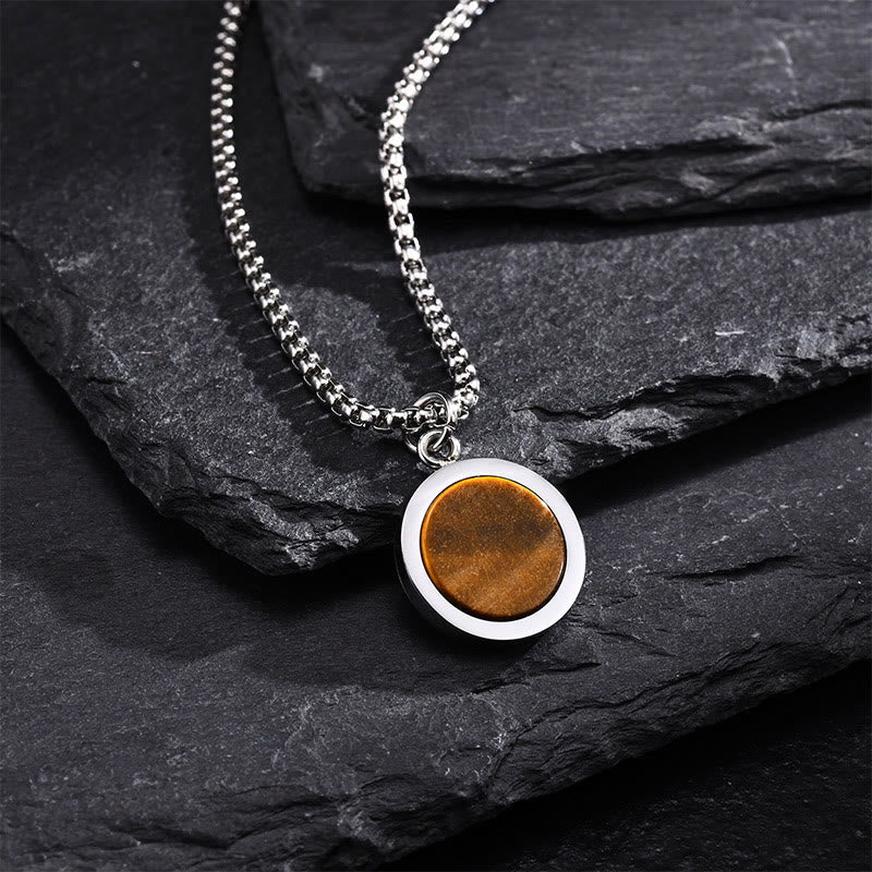 Buddha Stones Natural Stone Turquoise Tiger Eye Lazurite Malachite Titanium Steel Purification Necklace Pendant - Tiger Eye - image 0