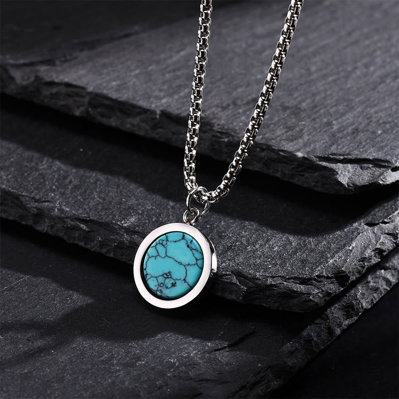 Buddha Stones Natural Stone Turquoise Tiger Eye Lazurite Malachite Titanium Steel Purification Necklace Pendant - image 13