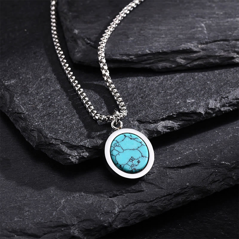 Buddha Stones Natural Stone Turquoise Tiger Eye Lazurite Malachite Titanium Steel Purification Necklace Pendant - Turquoise - image 10