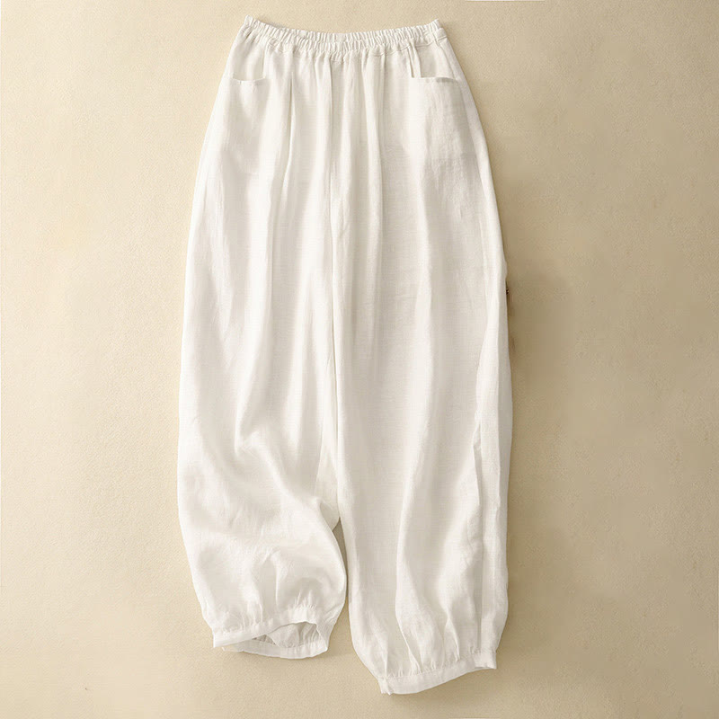 Buddha Stones Summer Commute Pure Color Women's Ankle-Length Pants With Pockets - White - US8-10,UK/AU12-14,EU40-42 (2XL) - image 7