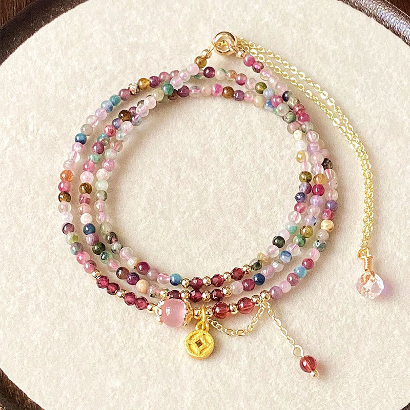 Buddha Stones 2.5 mm Irregular Beads Colored Tourmaline Coin Wisdom Bracelet - image 2