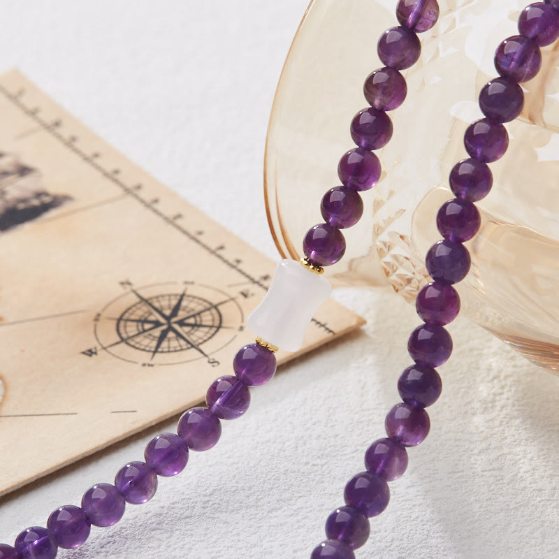 Foviel Natural Amethyst Beads Coin Hanging Gourd Chalcedony Lotus Balance Multi-layer Bracelet