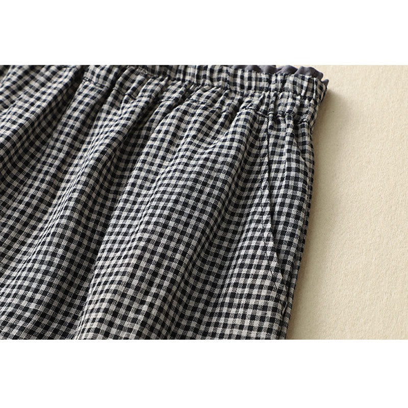 Buddha Stones Commute Casual Checkered Pattern 7-8 Length Women's Wide Leg Cotton Linen Pants With Pockets - image 13