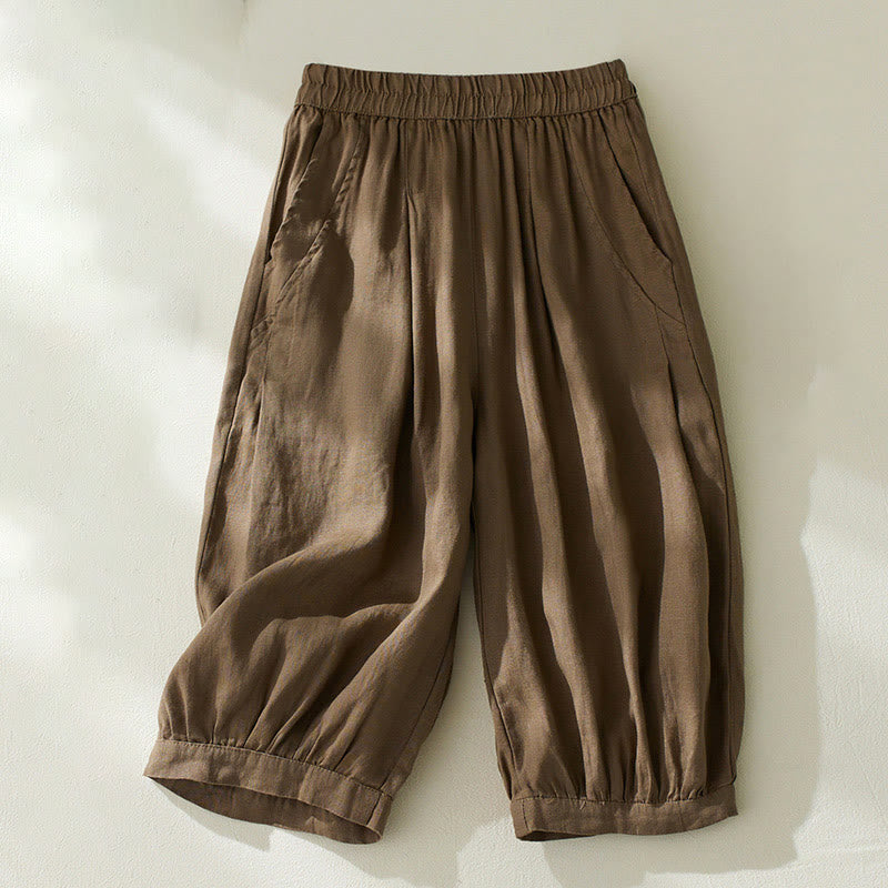 Pantalon harem taille haute pour femme Foviel Commute couleur unie avec poches