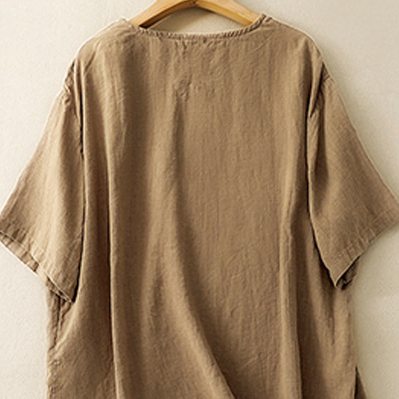 T-shirt décontracté à manches courtes pour femme Foviel en coton à col rond avec broderie