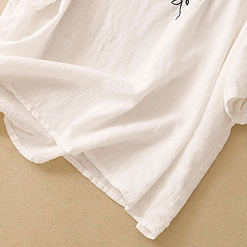 Foviel Casual Summer Embroidered Crew Neck Women's Cotton Short Sleeve T-shirt