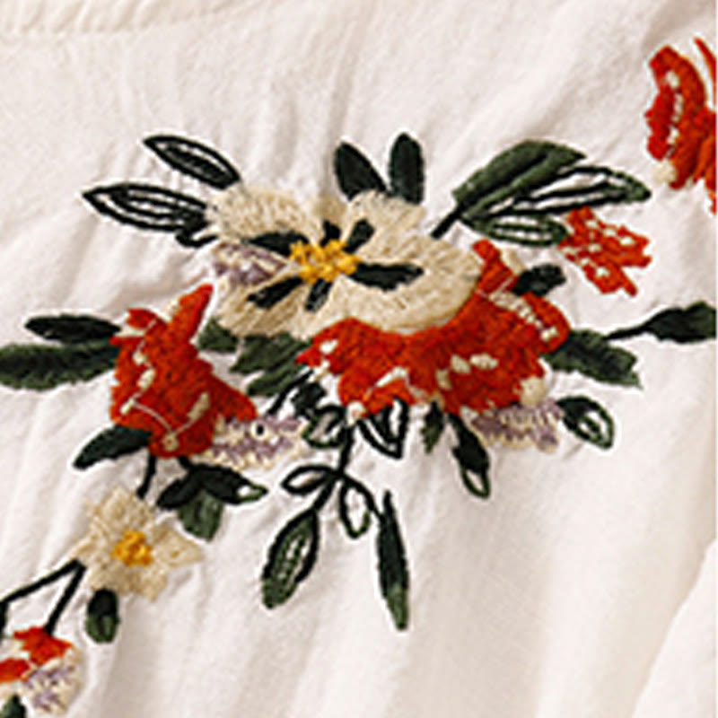 Foviel Casual Summer Embroidered Crew Neck Women's Cotton Short Sleeve T-shirt