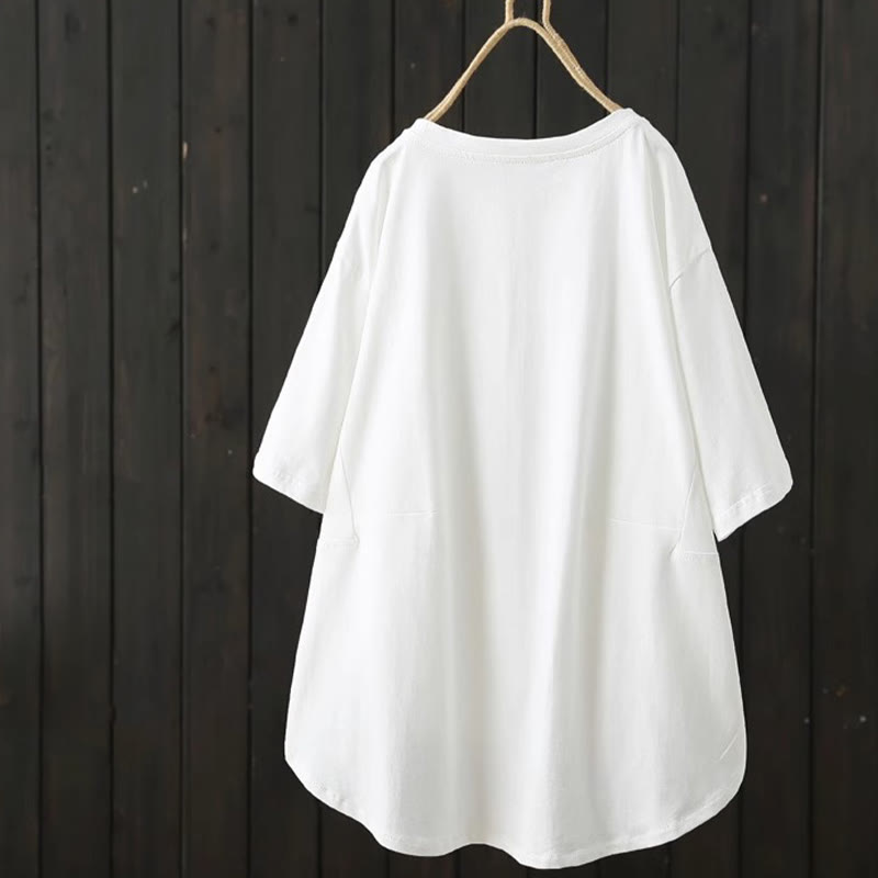Foviel Casual Loose Sommer Ebene Crew Hals Damen Kurzarm T-Shirt