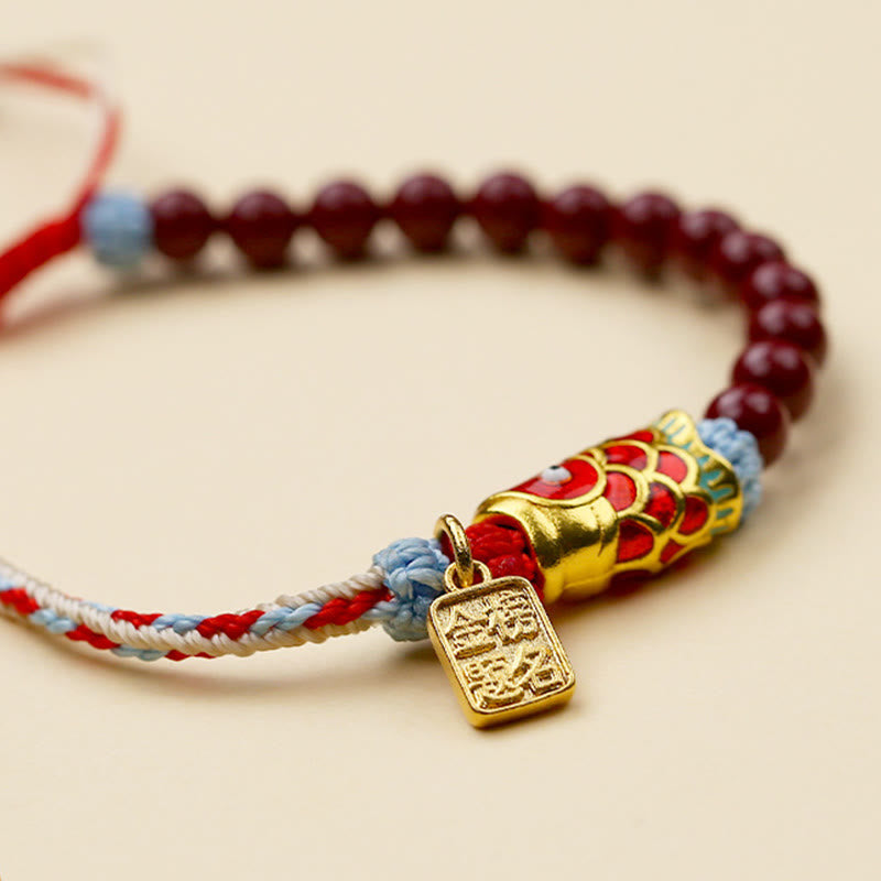 Foviel Zinnober Perlen Glück Koi Fisch Segen Armband