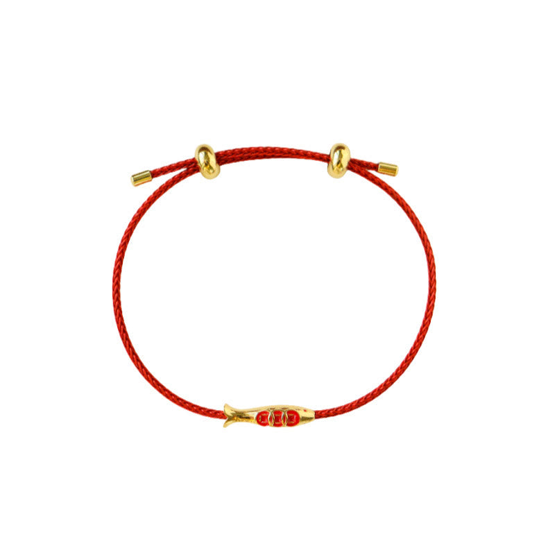 Bracelet de richesse Foviel en laiton avec cordon rouge et motif de poisson koï