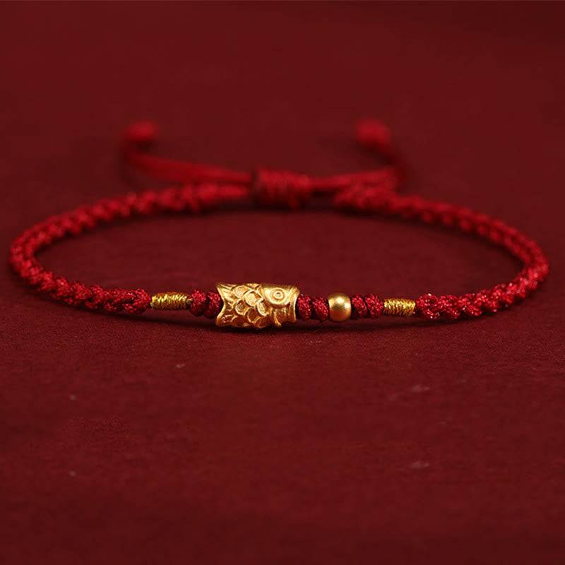 Foviel 999 Gold Luck Protection Koi Fish Handmade Braided String Bracelet