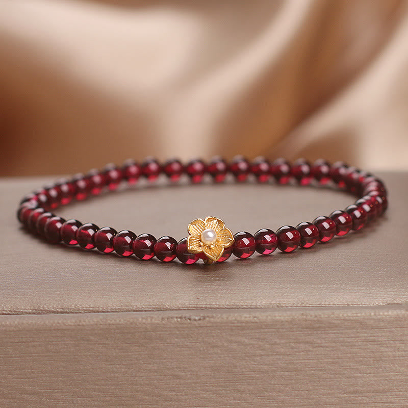 Foviel Natürlich 4mm Granat Perlen Blume Passion Armband