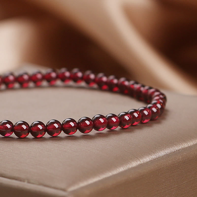 Foviel Natural 4mm Garnet Beads Flower Passion Bracelet