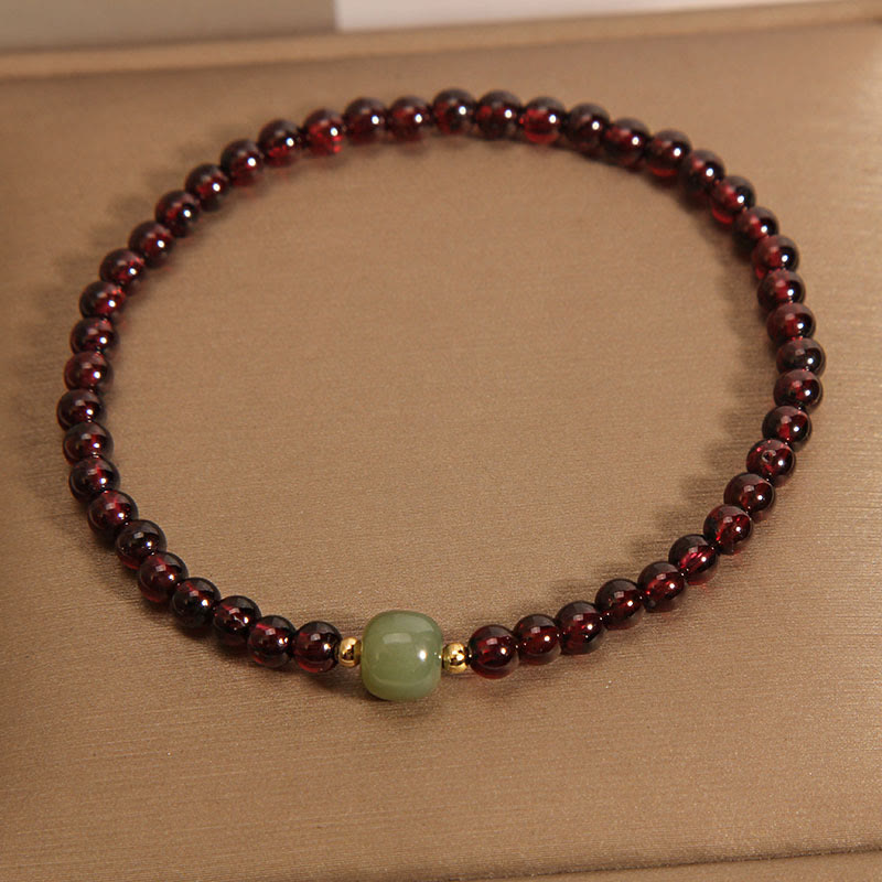 Foviel Natürliche 3mm ultradünne Granat Hetian-Jade Perlen Stabilität Armband