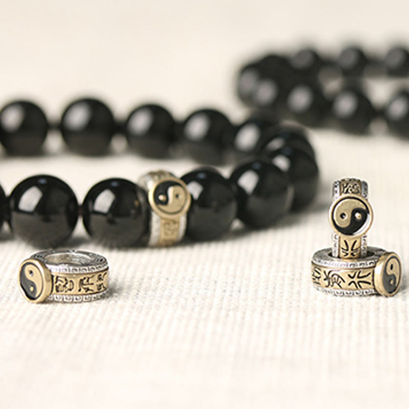 Foviel Black Obsidian Yin Yang Nine-Character Mantra Fulfilment Bracelet