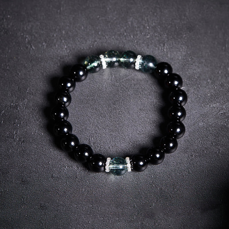 Bracelet Foviel en argent sterling 925, obsidienne noire et fantôme vert, symbole de force