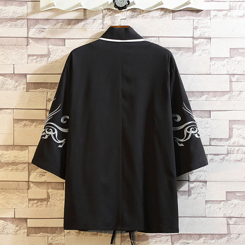 Foviel Stickerei Drache Phoenix Ausgeprägte Wolkenwellen Blätter Krane Offene Frontjacke Herren Kimono