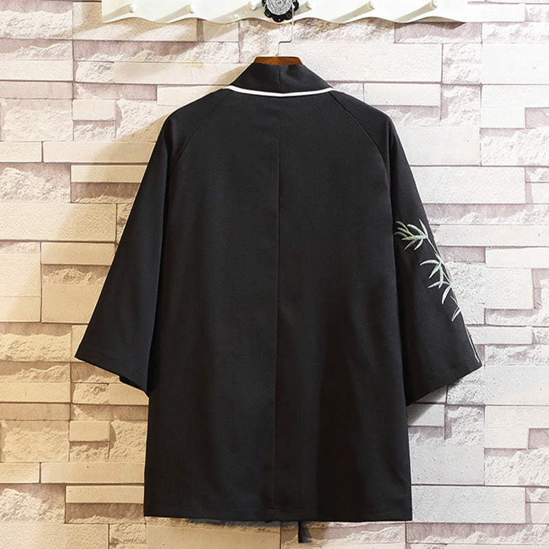 Foviel Stickerei Drache Phoenix Ausgeprägte Wolkenwellen Blätter Krane Offene Frontjacke Herren Kimono