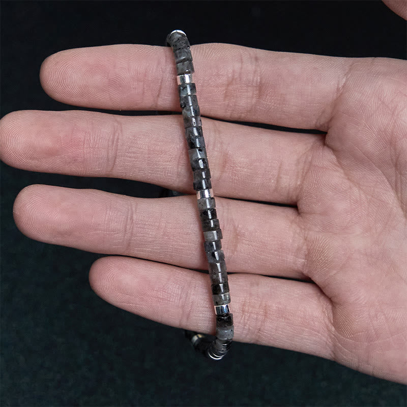 Foviel Natürliche Schwarz Glitter Stein Mut Spacer Perlen Armband