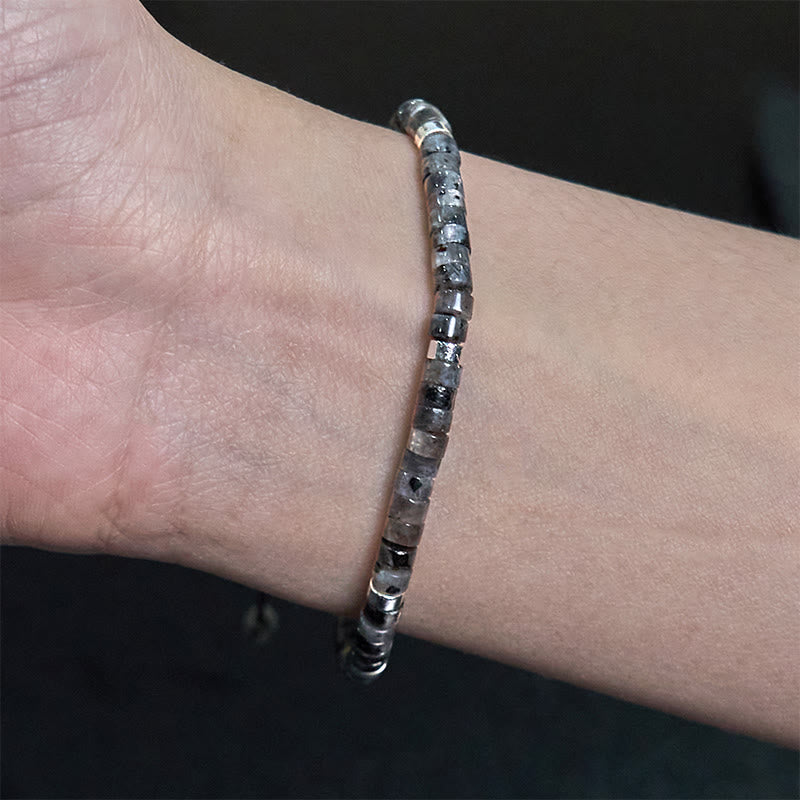 Foviel Natürliche Schwarz Glitter Stein Mut Spacer Perlen Armband