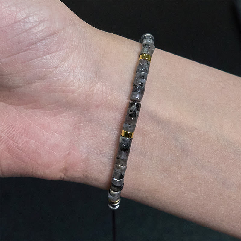 Foviel Natürliche Schwarz Glitter Stein Mut Spacer Perlen Armband