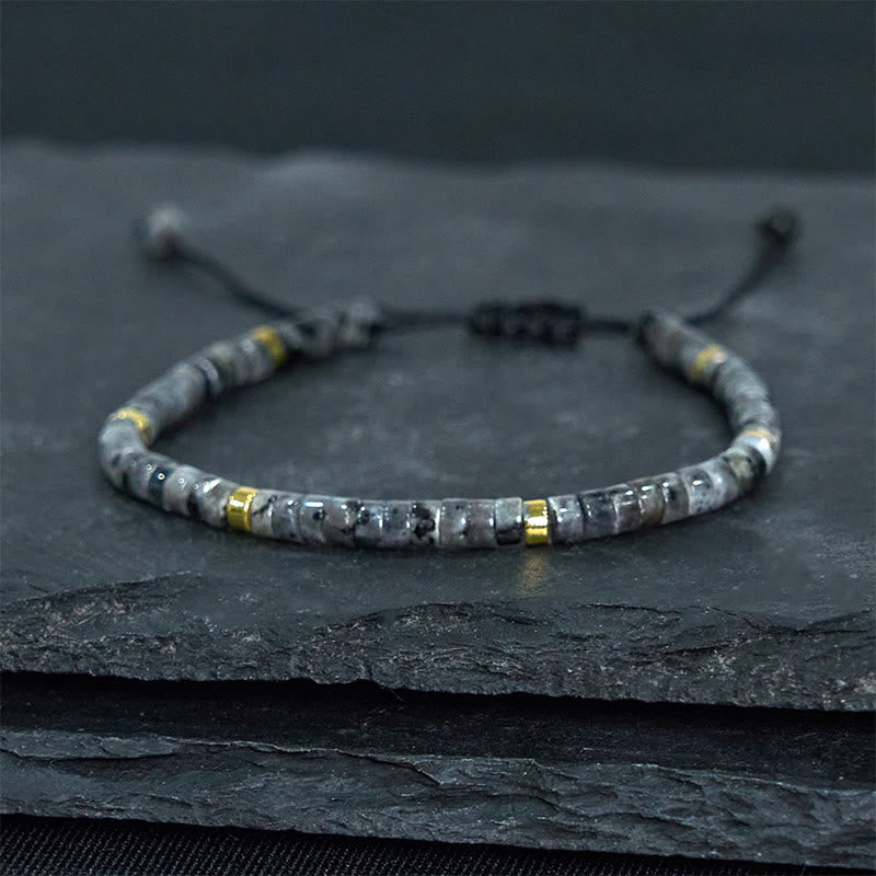 Bracelet Foviel en pierre noire naturelle à paillettes, perle d'espacement « Courage »