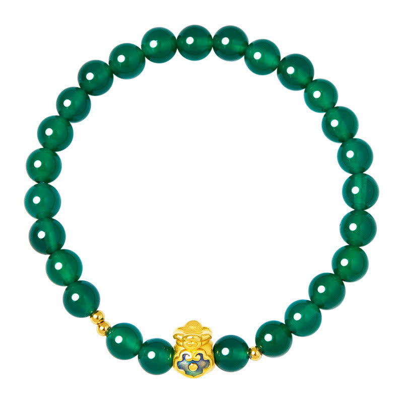 Foviel 999 Sterling Silber Glückstasche Grün Chalcedon Beruhiges Armband