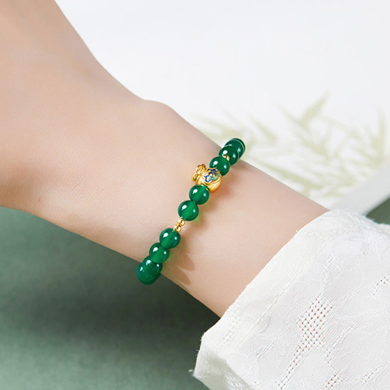 Foviel 999 Sterling Silber Glückstasche Grün Chalcedon Beruhiges Armband