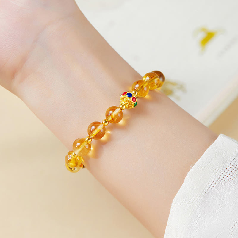Foviel 925 Sterling Silver Fu Character Citrine Tiger Eye Protection Bracelet