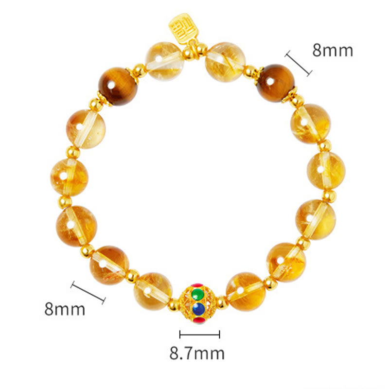 Foviel 925 Sterling Silver Fu Character Citrine Tiger Eye Protection Bracelet