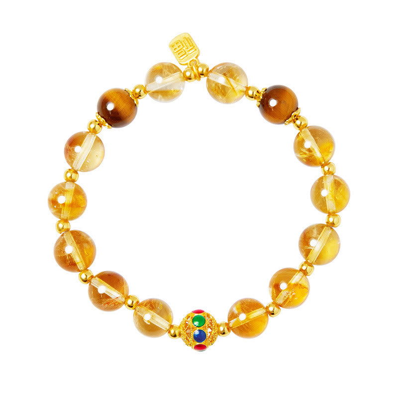 Foviel 925 Sterling Silver Fu Character Citrine Tiger Eye Protection Bracelet
