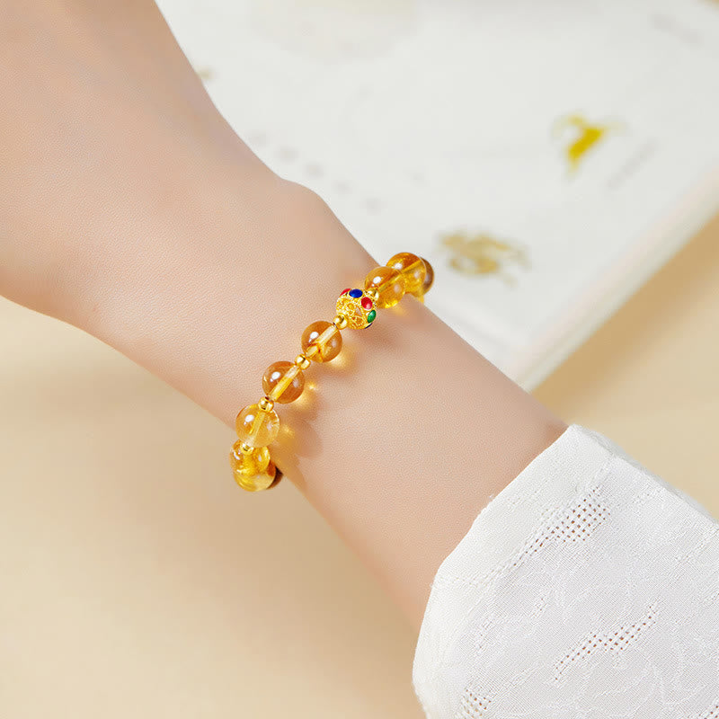 Foviel 925 Sterling Silver Fu Character Citrine Tiger Eye Protection Bracelet