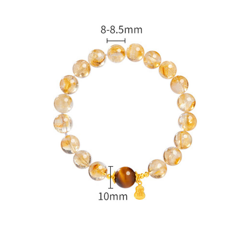 Foviel 925 Sterling Silver Gourd Fu Character Citrine Tiger Eye Prosperity Bracelet