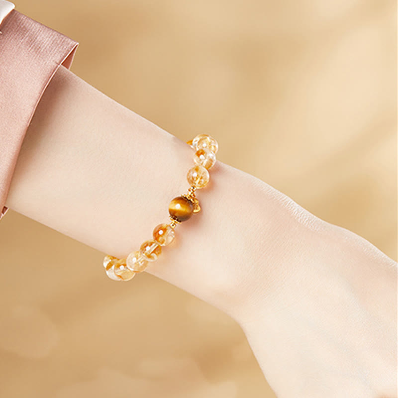Foviel 925 Sterling Silver Gourd Fu Character Citrine Tiger Eye Prosperity Bracelet
