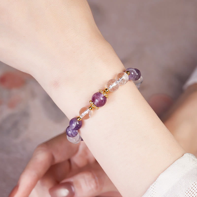 Foviel 925 Sterling Silver Natural Amethyst White Crystal Balance Bracelet