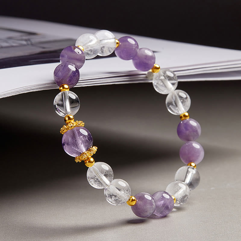 Foviel 925 Sterling Silver Natural Amethyst White Crystal Balance Bracelet