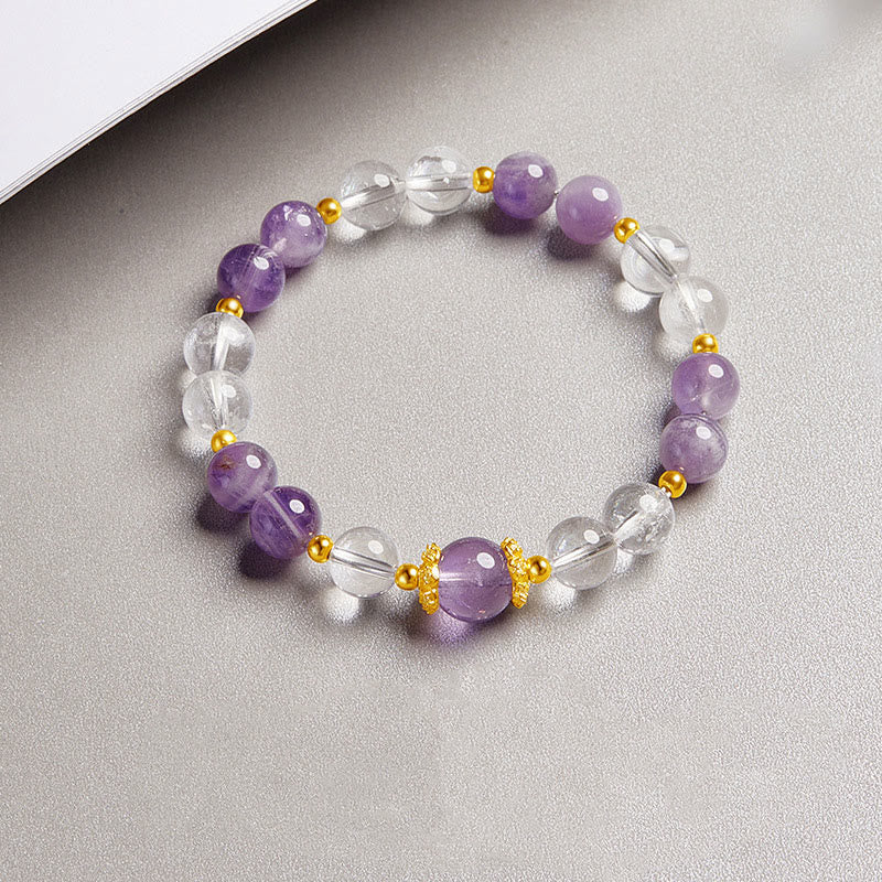 Foviel 925 Sterling Silver Natural Amethyst White Crystal Balance Bracelet