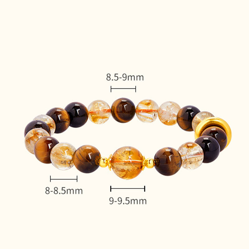 Foviel 999 Sterling Silver Natural Citrine Tiger Eye Peace Buckle Protection Bracelet
