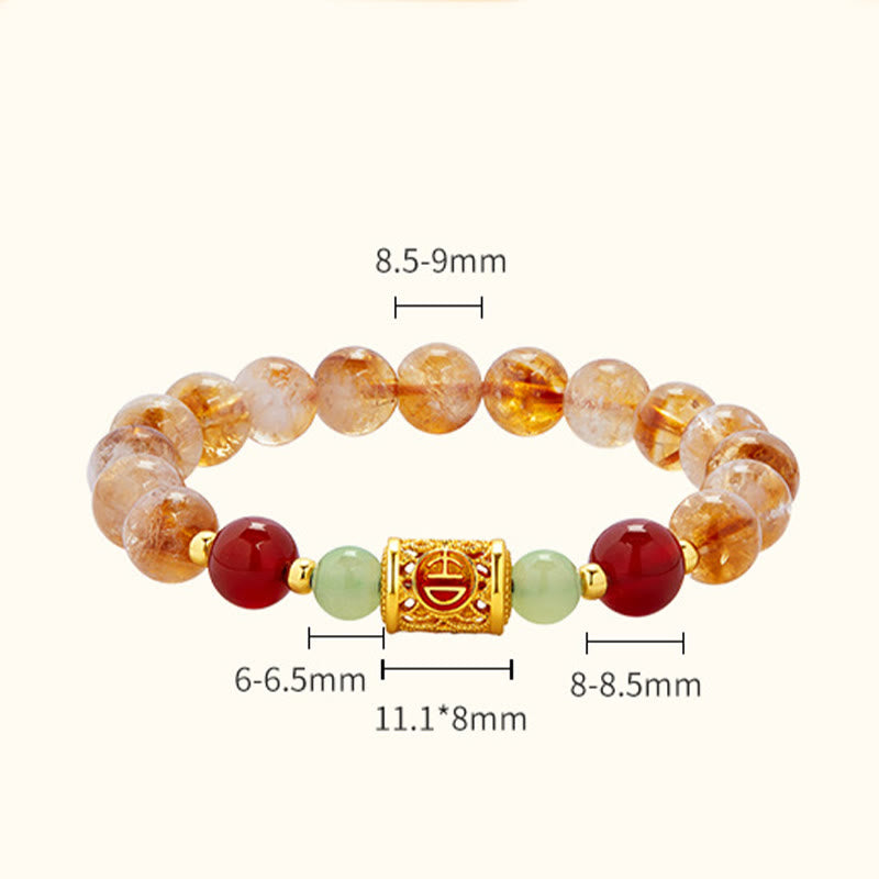 Foviel 999 Sterling Silver Natural Citrine Red Agate Hetian Jade Beads Protection Bracelet