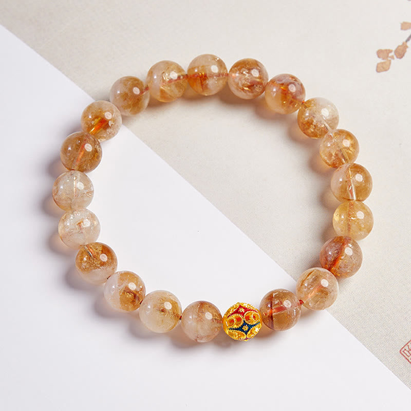 Foviel 999 Sterling Silver Natural Citrine Flower Balls Beads Protection Bracelet