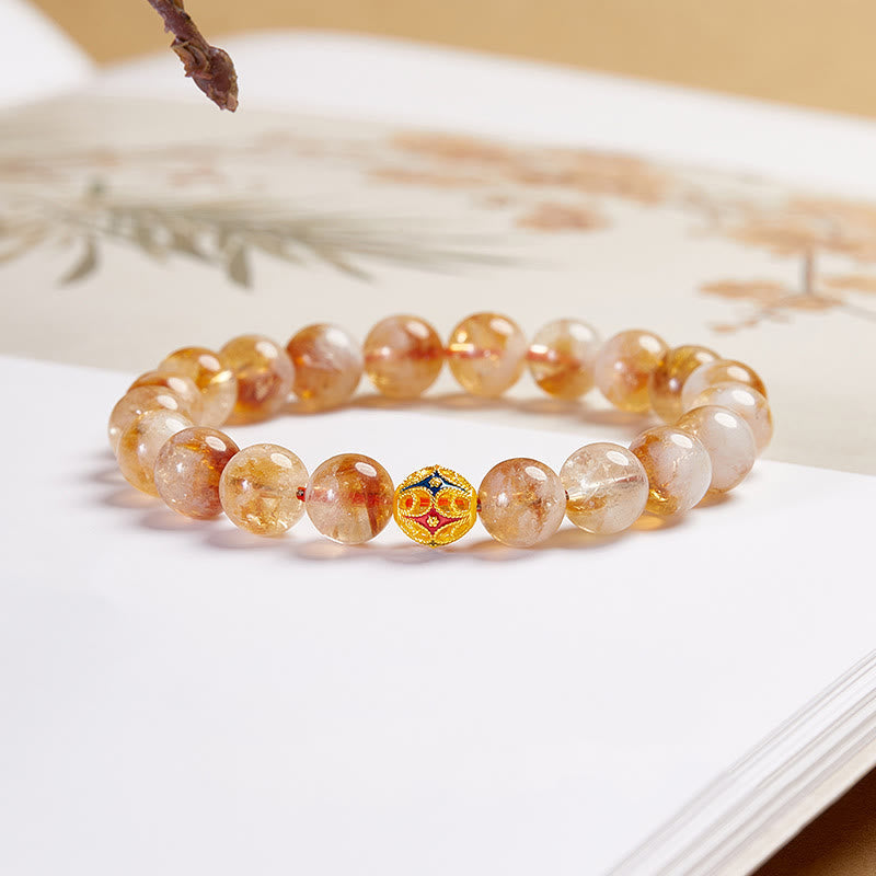 Foviel 999 Sterling Silver Natural Citrine Flower Balls Beads Protection Bracelet
