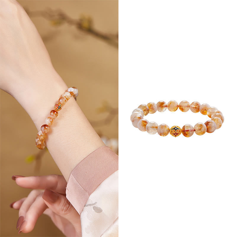 Foviel 999 Sterling Silver Natural Citrine Flower Balls Beads Protection Bracelet
