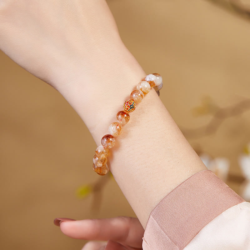 Foviel 999 Sterling Silver Natural Citrine Flower Balls Beads Protection Bracelet