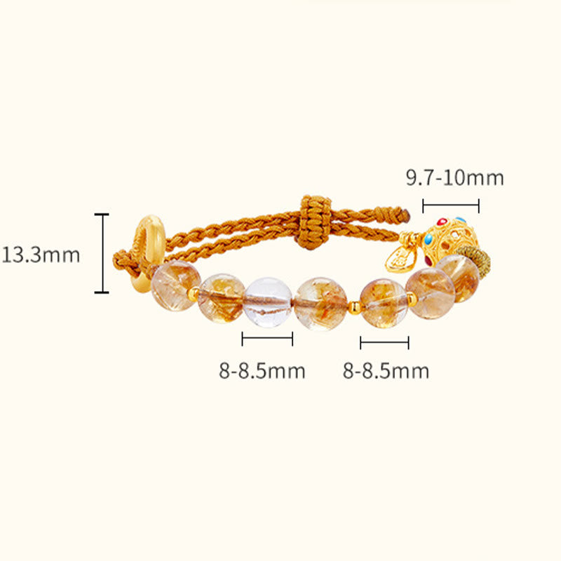 Foviel 925 Sterling Silver Natural Citrine White Crystal Peace Buckle Meaning Fu Character Protection Braided String Bracelet