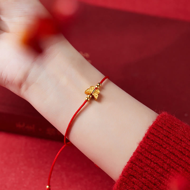 Foviel 999 Sterling Silver Butterfly Red String Strength Bracelet