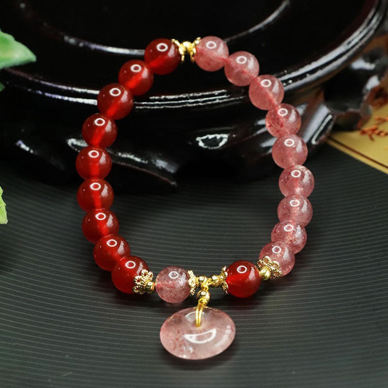 Foviel Erdbeerquarz Rot Achat Frieden Schnalle Positives Glück Armband